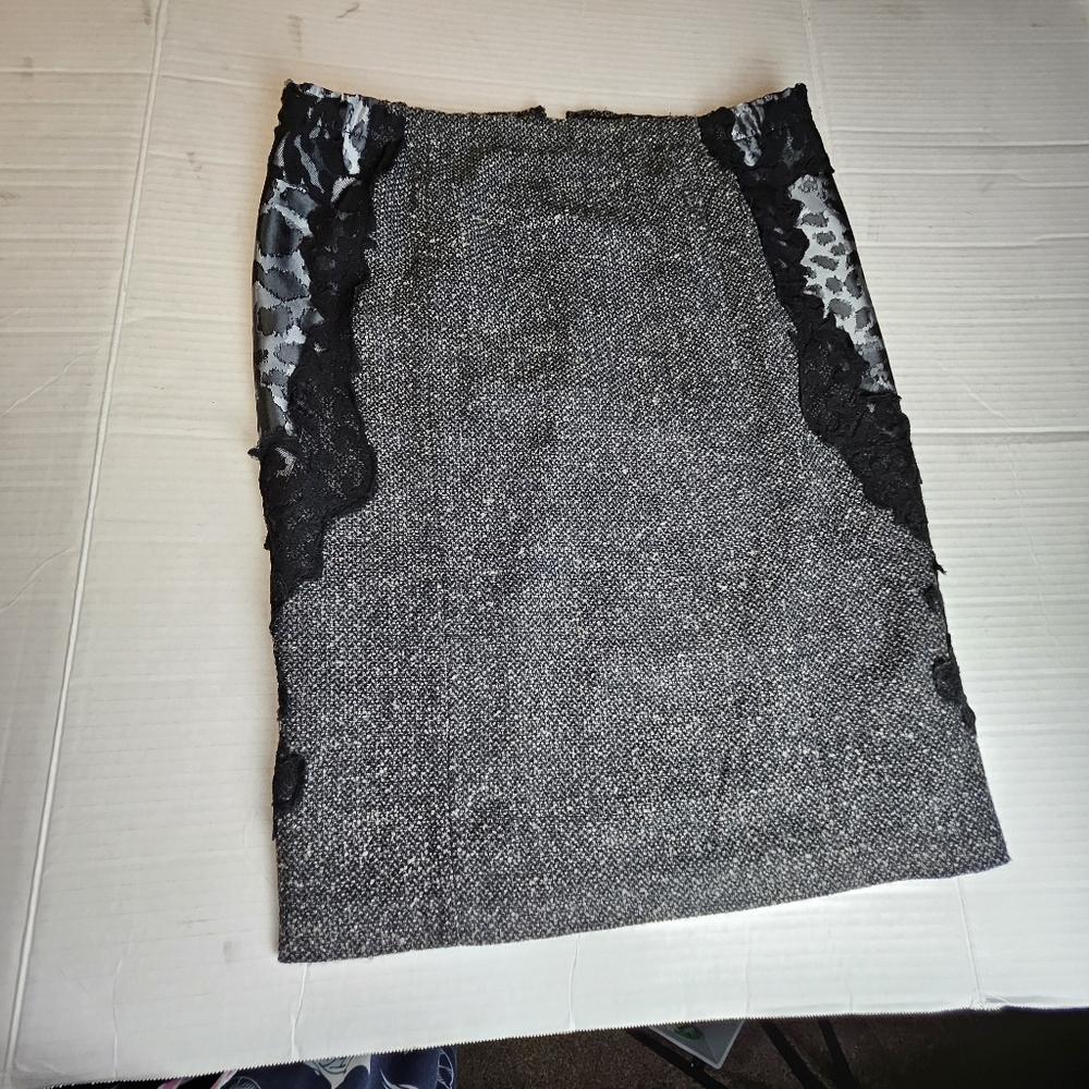 G.I.L.I Women Tweed Lace Accent Pencil Skirt Size Large